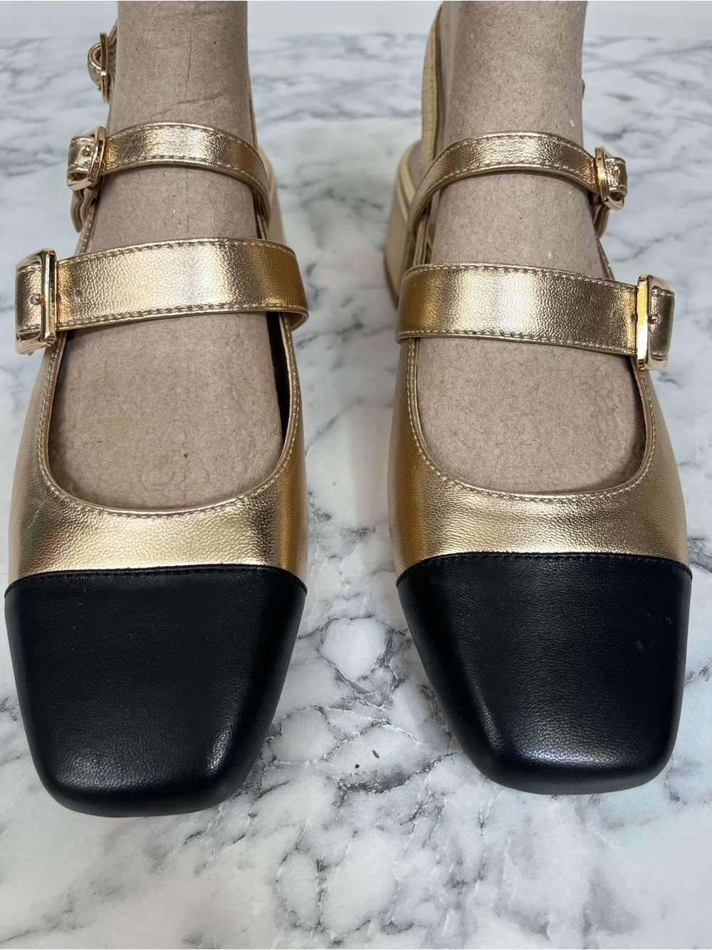 DOLCE VITA Crinkle Patent Leather Patsy Heels multi gold black cap top725 3j7 - Picture 6 of 15
